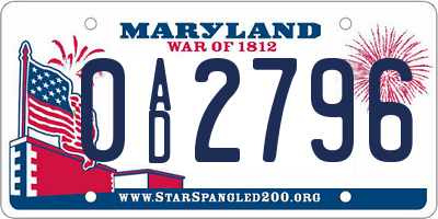 MD license plate 0AD2796