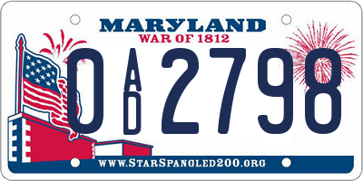 MD license plate 0AD2798