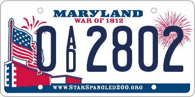 MD license plate 0AD2802