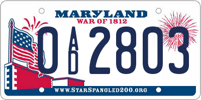 MD license plate 0AD2803