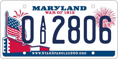 MD license plate 0AD2806
