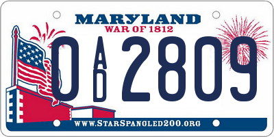 MD license plate 0AD2809