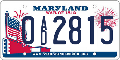 MD license plate 0AD2815
