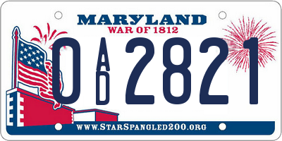 MD license plate 0AD2821