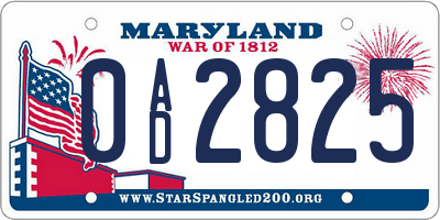 MD license plate 0AD2825