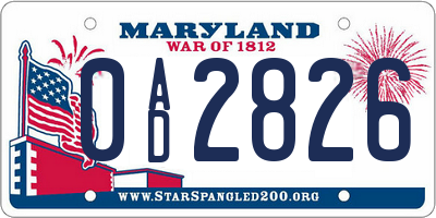MD license plate 0AD2826