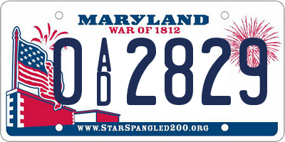 MD license plate 0AD2829