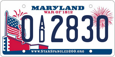 MD license plate 0AD2830