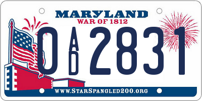 MD license plate 0AD2831