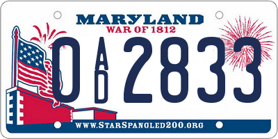 MD license plate 0AD2833