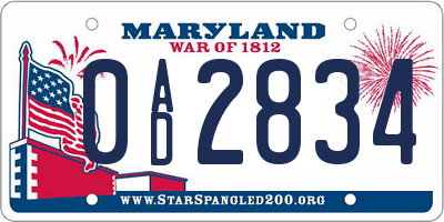 MD license plate 0AD2834