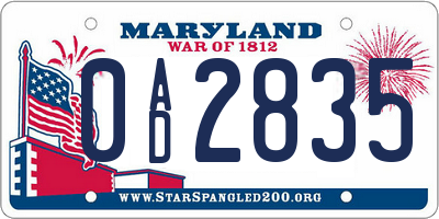 MD license plate 0AD2835