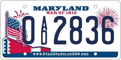 MD license plate 0AD2836