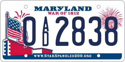 MD license plate 0AD2838
