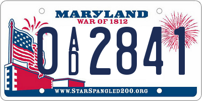 MD license plate 0AD2841