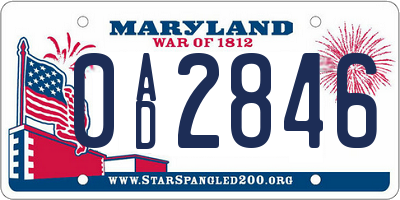 MD license plate 0AD2846