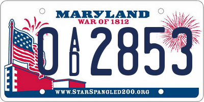 MD license plate 0AD2853