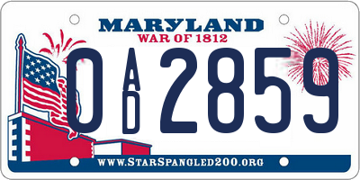 MD license plate 0AD2859