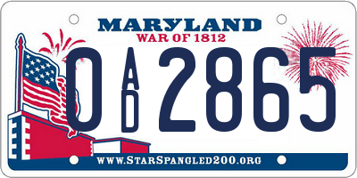 MD license plate 0AD2865