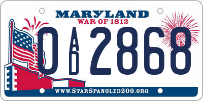 MD license plate 0AD2868