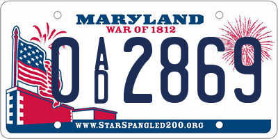 MD license plate 0AD2869