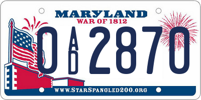 MD license plate 0AD2870