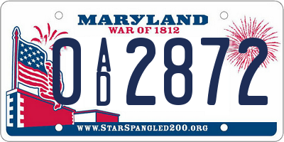 MD license plate 0AD2872