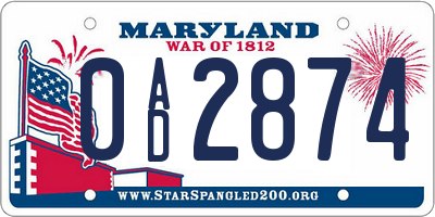 MD license plate 0AD2874