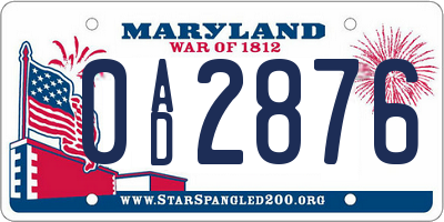 MD license plate 0AD2876
