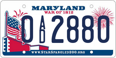 MD license plate 0AD2880
