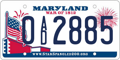 MD license plate 0AD2885