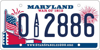 MD license plate 0AD2886