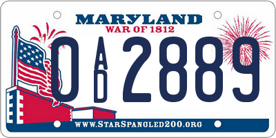 MD license plate 0AD2889