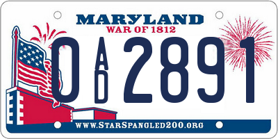 MD license plate 0AD2891
