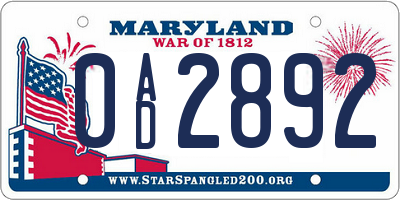 MD license plate 0AD2892