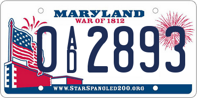 MD license plate 0AD2893