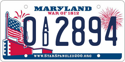 MD license plate 0AD2894