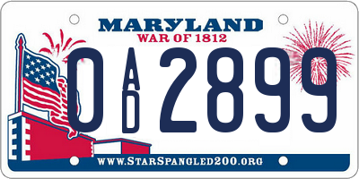 MD license plate 0AD2899