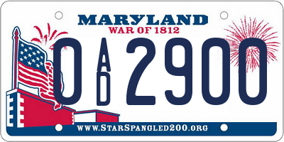 MD license plate 0AD2900