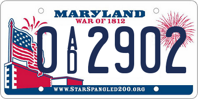 MD license plate 0AD2902