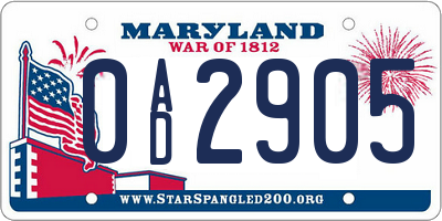 MD license plate 0AD2905