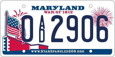 MD license plate 0AD2906