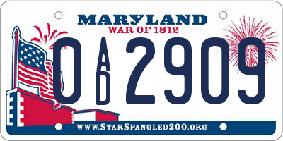 MD license plate 0AD2909