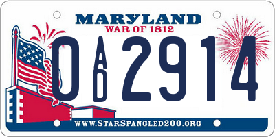 MD license plate 0AD2914