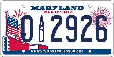 MD license plate 0AD2926