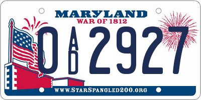 MD license plate 0AD2927