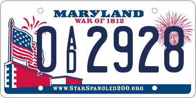 MD license plate 0AD2928