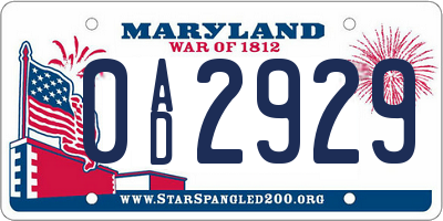 MD license plate 0AD2929