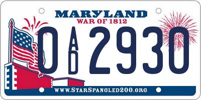 MD license plate 0AD2930