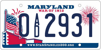 MD license plate 0AD2931